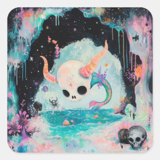 Adesivo Quadrado Arte IA Magnética Witchy Serpente do Mar Cavalo Cr