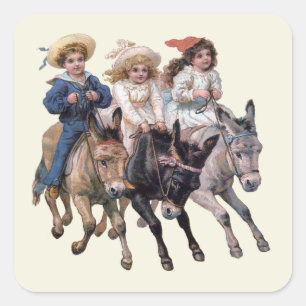 Adesivo Quadrado Arte infantil de cavalo antigo