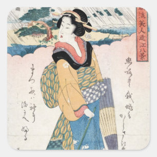 Adesivo Quadrado Arte japonesa da gueixa do rolo do ukiyo-e do