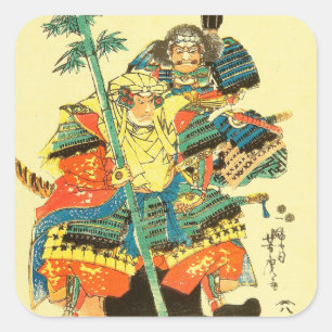 Adesivo Quadrado Arte japonesa - dois samurais na armadura completa