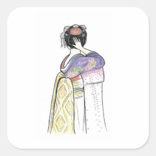 Adesivo Quadrado Arte japonesa Geisha Stickers