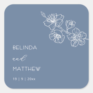 Adesivo Quadrado Arte Linear Floral Azul  Casamento