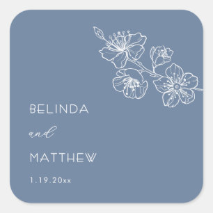 Adesivo Quadrado Arte Linear Floral Azul  Casamento