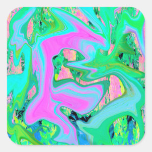 Adesivo Quadrado Arte Líquida Rosa e Azul Claro Retro em Hortênsia