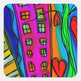 Adesivo Quadrado Arte Moderna Colorida Abstrato