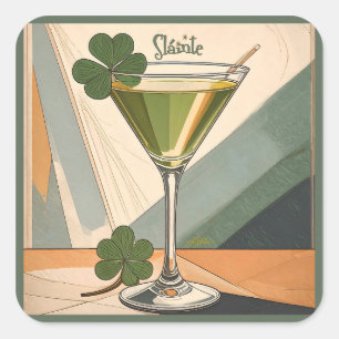 Adesivo Quadrado Arte Moderna de Meados do Século Trevo Martini Slá