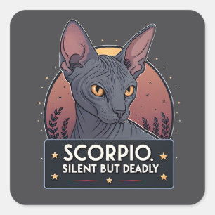 Adesivo Quadrado Arte Mortal Silenciosa do Gato Sphynx do Zodíaco d