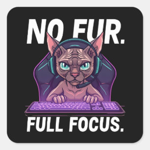 Adesivo Quadrado Arte Neon de Gato Gamer Sphynx Foco Total