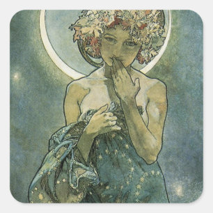 Adesivo Quadrado Arte Nova Deslumbrante Mulher de Alphonse Mucha #1