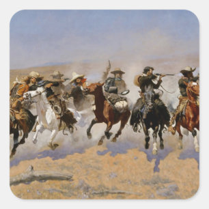 Adesivo Quadrado Arte Ocidental de Frederic Remington “Fuga Para O