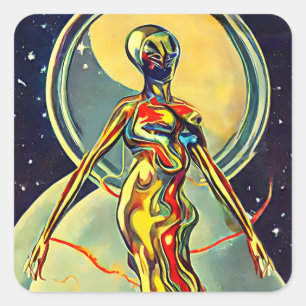 Adesivo Quadrado Arte original Alienígena de Abstrato de metal líqu