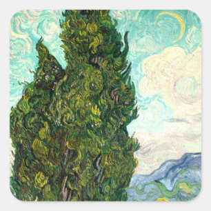 Adesivo Quadrado Arte paisagística ciprestes Vincent Van Gogh
