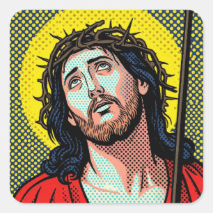Adesivo Quadrado Arte Pop Religiosa Coroa de Espinhos Meia-Tinta Qu