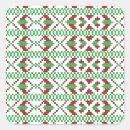 Adesivo Quadrado Arte popular tribal e verde-letã vermelha