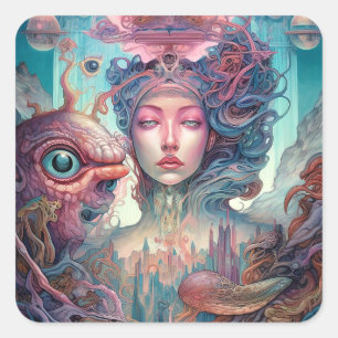 Adesivo Quadrado Arte surreal de Alienígena esquisita