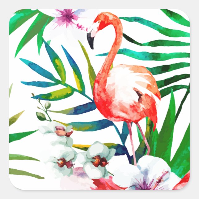 Adesivo Quadrado Arte tropical flamingo (Frente)