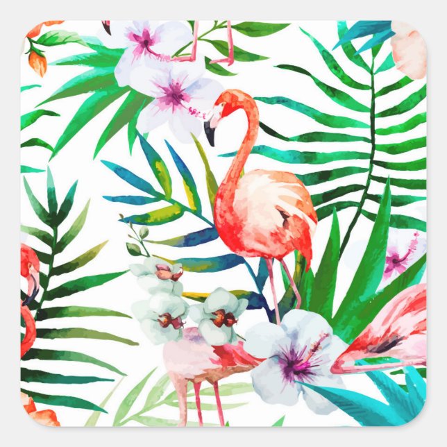 Adesivo Quadrado Arte tropical flamingo (Frente)