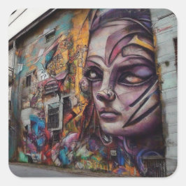 Adesivo Quadrado Arte Urbana sobre Edifício Abandonado