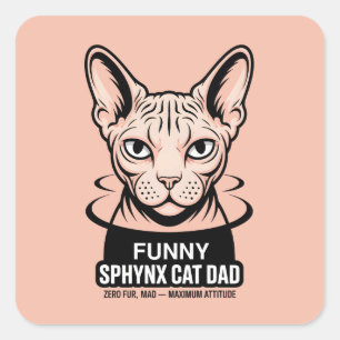 Adesivo Quadrado Arte Vetorial de Pai de Gato Sphynx Engraçado
