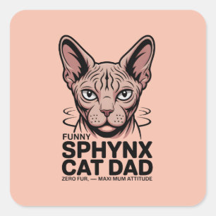 Adesivo Quadrado Arte Vetorial Divertida de Pai de Gato Sphynx