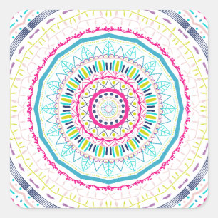 Adesivo Quadrado Arte Vibrante e Colorida de Mandala