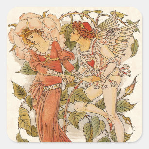Adesivo Quadrado Arte Vitoriano Antigo, Rosa por Walter Crane