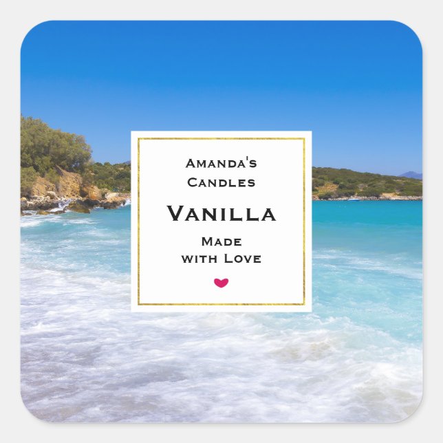 Adesivo Quadrado Artesanato de Velas de Paraíso Tropical de Praia E (Frente)