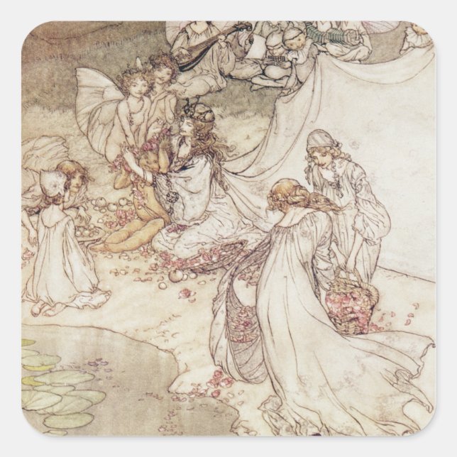 Adesivo Quadrado Arthur Rackham | Ilustração de Contorno de Leite,  (Frente)