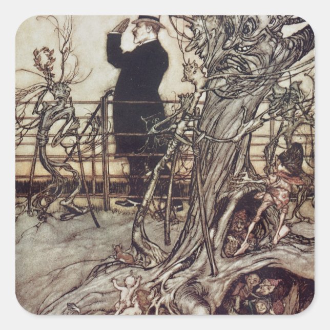 Adesivo Quadrado Arthur Rackham | Os Jardins Kensington estão em Lo (Frente)