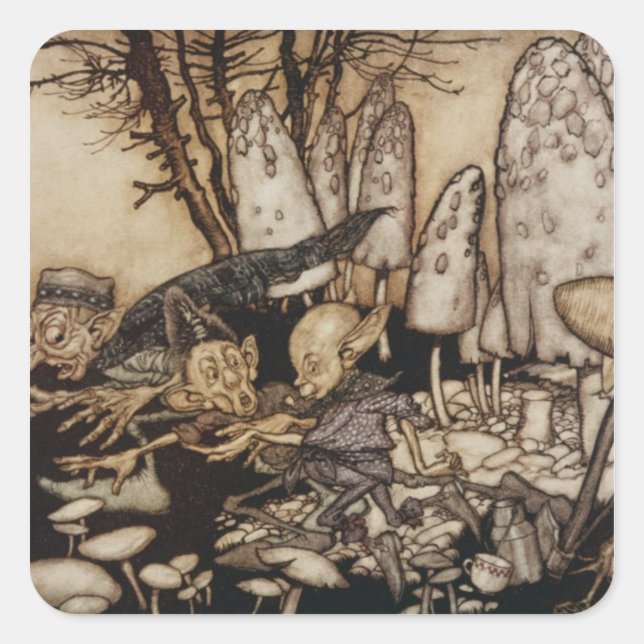 Adesivo Quadrado Arthur Rackham | Peter Pan no Jardim Kensington (Frente)