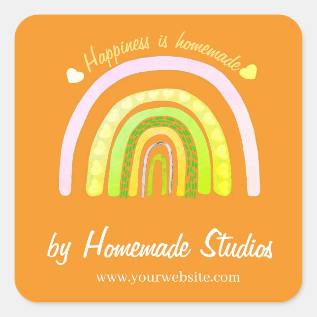 Adesivo Quadrado Artisan Rainbow 'Happiness is Homemade'  (Frente)