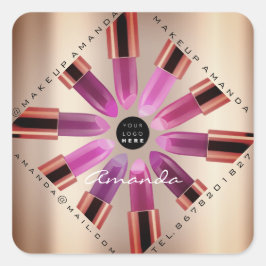 Adesivo Quadrado Artista de Maquiagem Cosmética Lábio Rosa Rosa Dou