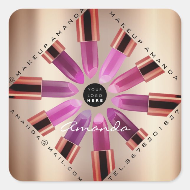 Adesivo Quadrado Artista de Maquiagem Cosmética Lábio Rosa Rosa Dou (Frente)