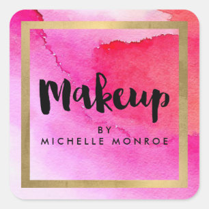 Adesivo Quadrado Artista de Maquiagem de Cores de Água Rosa Negrit