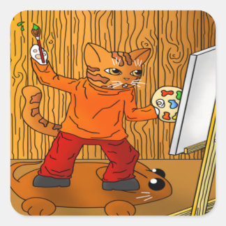 Adesivo Quadrado Artista Painter Cat