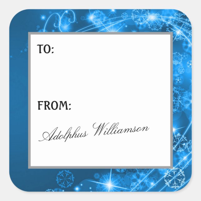 Adesivo Quadrado Artistic Swirling Snowflakes Christmas Gift Label (Frente)