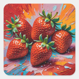 Adesivo Quadrado Artsy Colorful Paint Splattered Strawberry