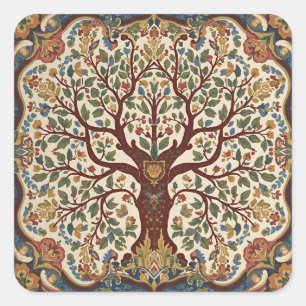 Adesivo Quadrado Árvore da Vida de William Morris Vintage Pré-Rafae