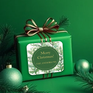 Adesivo Quadrado Árvore de arte em aquarela personalizada de Natal