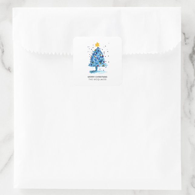 Adesivo Quadrado Árvore de Cor Azul do Natal Moderno (Bolsa)