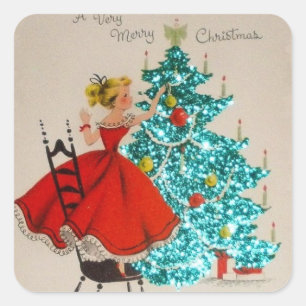 Adesivo Quadrado Árvore de decoração de natais vintages