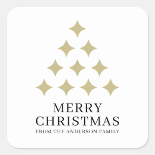 Adesivo Quadrado Árvore de estrela simples branco Feliz Natal 