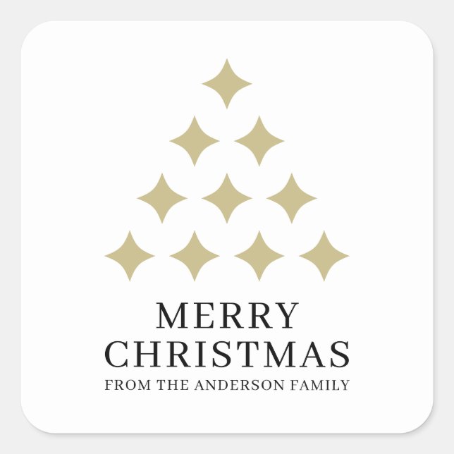 Adesivo Quadrado Árvore de estrela simples branco Feliz Natal  (Frente)