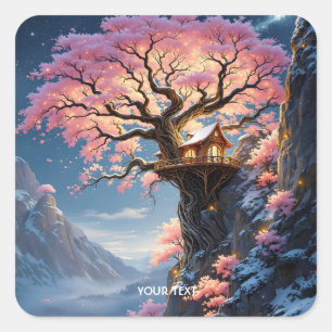 Adesivo Quadrado Árvore de Flor de Cereja Fantasy