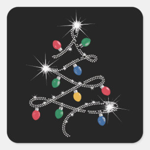 Adesivo Quadrado Árvore de Luz de Natal Rhinestone Mega Brilho 