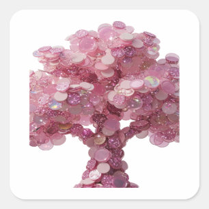 Adesivo Quadrado Árvore de Moedas Rosa Cor-de-Rosa