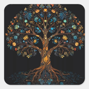Adesivo Quadrado Árvore de mosaico de vitral