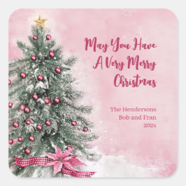 Adesivo Quadrado Árvore de Natal a Rosa