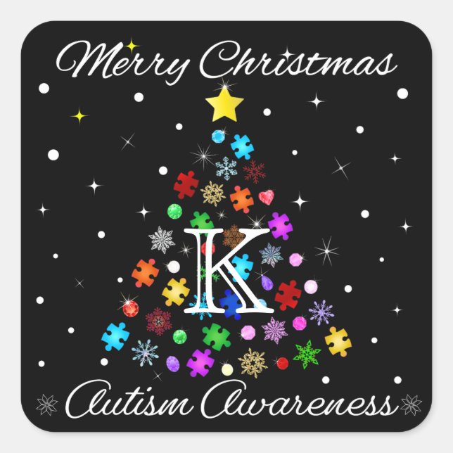 Adesivo Quadrado Árvore de Natal Autism Snowflake (Frente)