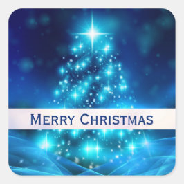 Adesivo Quadrado Árvore de Natal Azul Moderna Elétrica com Luzes